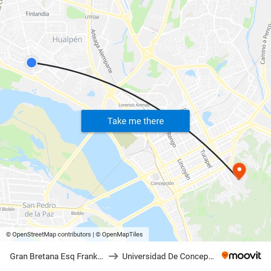 Gran Bretana Esq Frankfort to Universidad De Concepción map