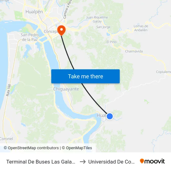 Terminal De Buses Las Galaxias  Oriente to Universidad De Concepción map
