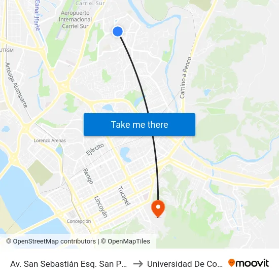 Av. San Sebastián Esq. San Pedro Nolasco to Universidad De Concepción map