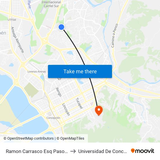 Ramon Carrasco Esq Paso Hondo to Universidad De Concepción map