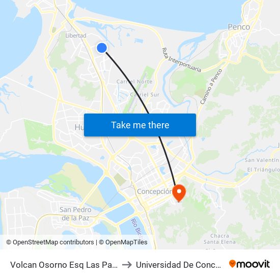 Volcan Osorno Esq Las Palmeras to Universidad De Concepción map