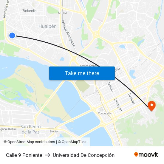 Calle 9  Poniente to Universidad De Concepción map