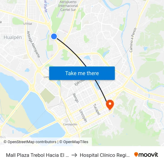 Mall Plaza Trebol  Hacia El Norte (Paradero Norte) to Hospital Clínico Regional De Concepción map
