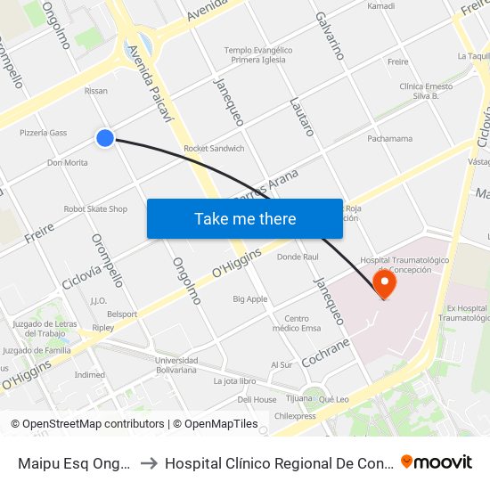 Maipu Esq Ongolmo to Hospital Clínico Regional De Concepción map