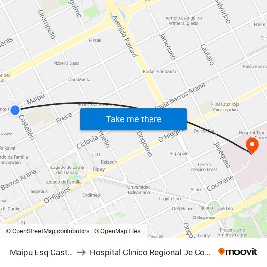 Maipu Esq Castellon to Hospital Clínico Regional De Concepción map