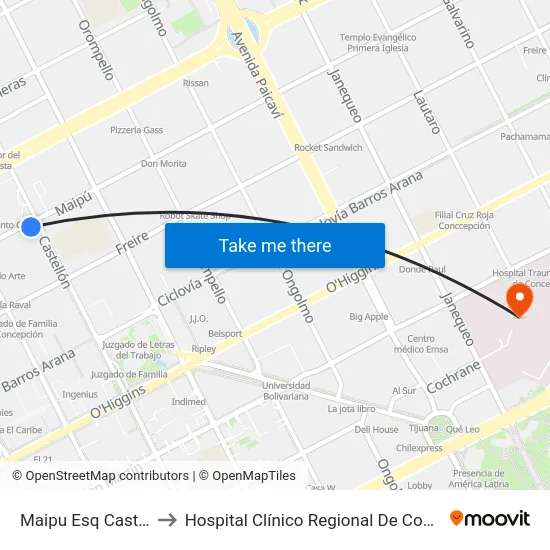 Maipu Esq Castellon to Hospital Clínico Regional De Concepción map