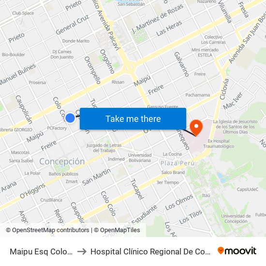 Maipu Esq Colo Colo to Hospital Clínico Regional De Concepción map