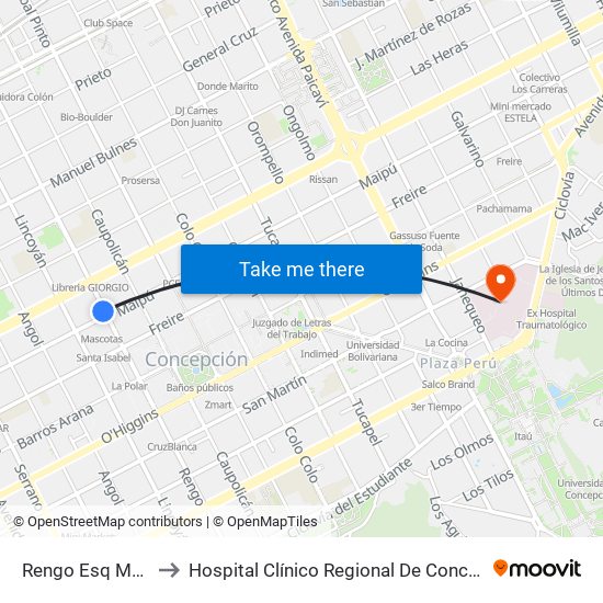 Rengo Esq Maipu to Hospital Clínico Regional De Concepción map