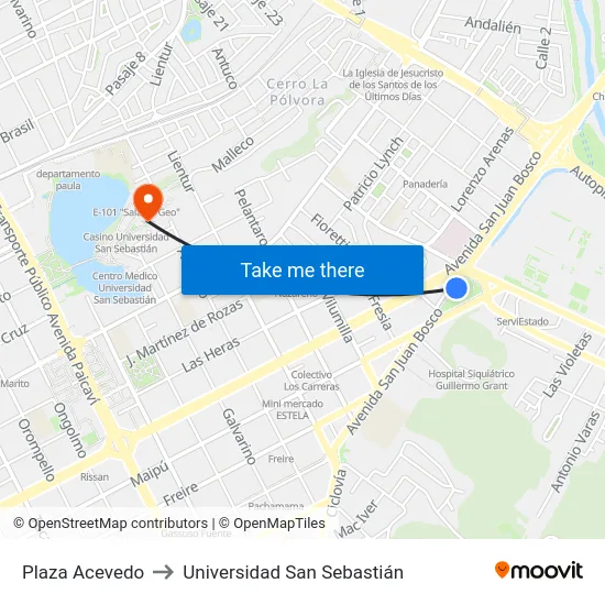 Plaza Acevedo to Universidad San Sebastián map