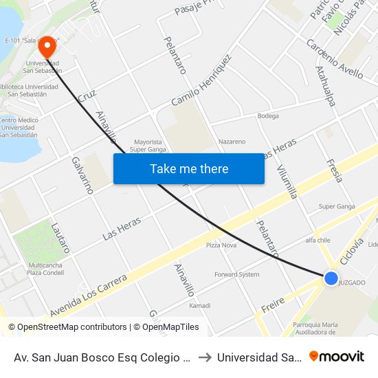 Av. San Juan Bosco Esq Colegio Salesiano Concepcion to Universidad San Sebastián map