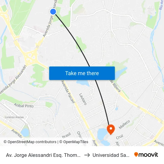 Av. Jorge Alessandri Esq. Thomas Jefferson School to Universidad San Sebastián map