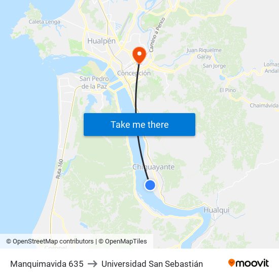 Manquimavida  635 to Universidad San Sebastián map