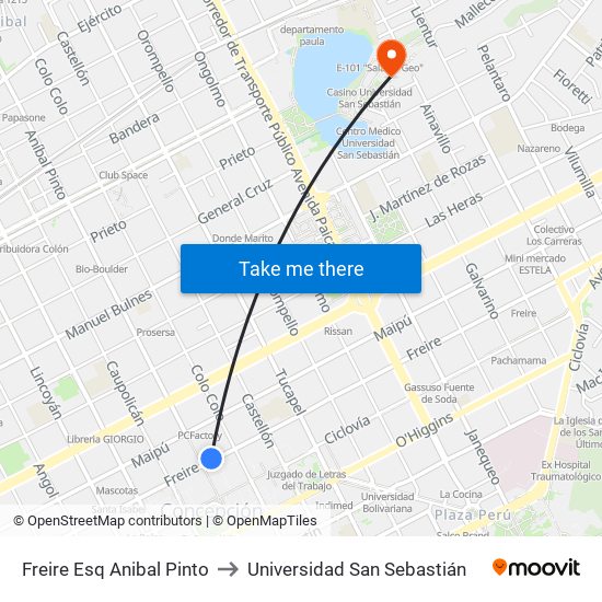 Freire Esq Anibal Pinto to Universidad San Sebastián map