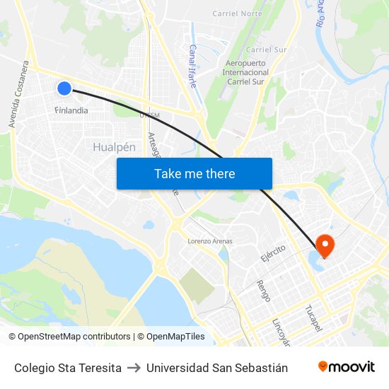 Colegio Sta Teresita to Universidad San Sebastián map