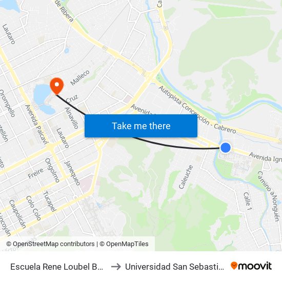Escuela Rene Loubel Bert to Universidad San Sebastián map
