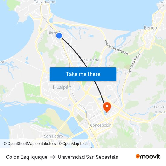 Colon Esq Iquique to Universidad San Sebastián map