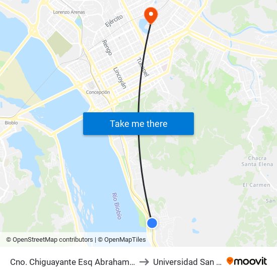 Cno. Chiguayante Esq Abraham Romero  Oriente to Universidad San Sebastián map