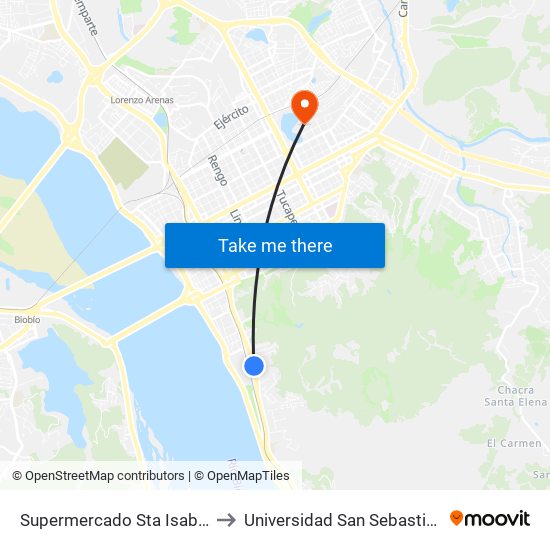 Supermercado Sta Isabel to Universidad San Sebastián map