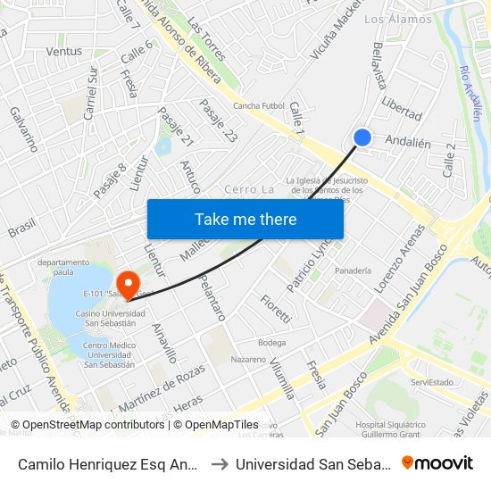 Camilo Henriquez Esq Andalien to Universidad San Sebastián map