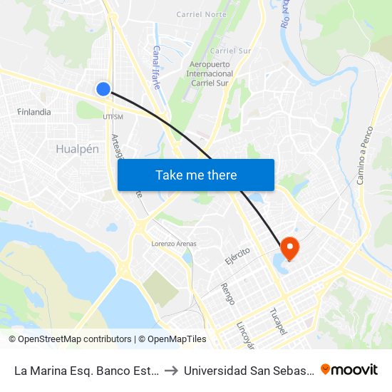 La Marina Esq. Banco Estado to Universidad San Sebastián map