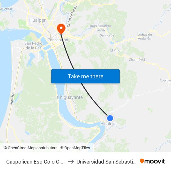 Caupolican Esq Colo Colo to Universidad San Sebastián map