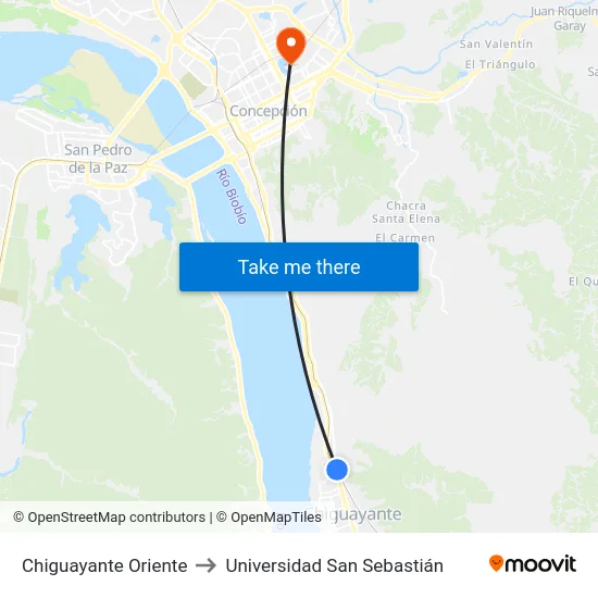 Chiguayante  Oriente to Universidad San Sebastián map