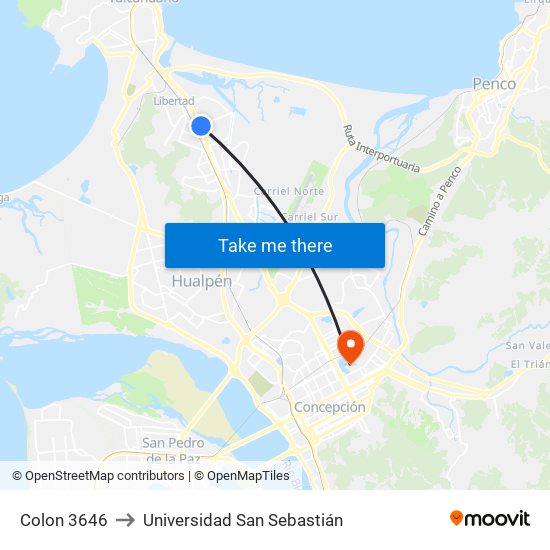Colon 3646 to Universidad San Sebastián map