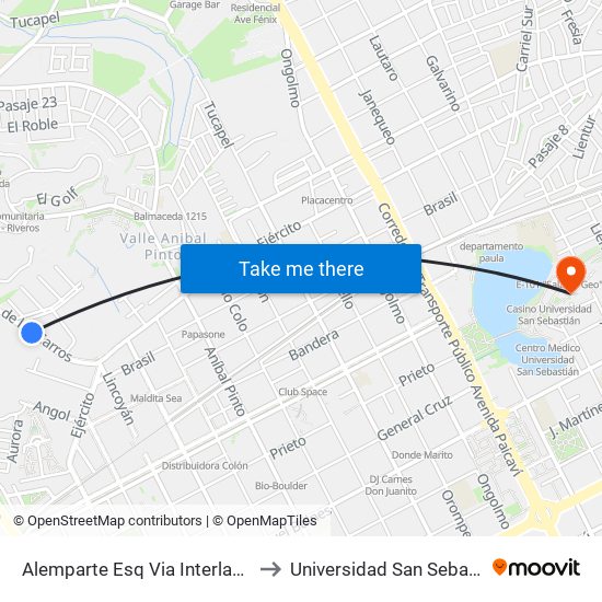 Alemparte Esq Via Interlagunas to Universidad San Sebastián map