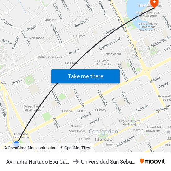 Av Padre Hurtado Esq Carrera to Universidad San Sebastián map