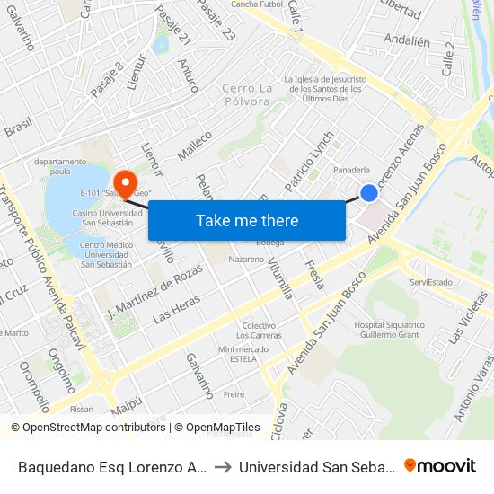 Baquedano Esq Lorenzo Arenas to Universidad San Sebastián map