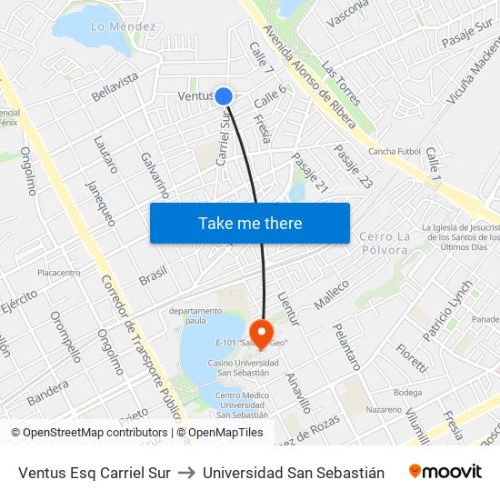 Ventus Esq Carriel Sur to Universidad San Sebastián map
