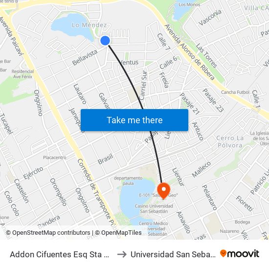 Addon Cifuentes Esq Sta Sabina to Universidad San Sebastián map