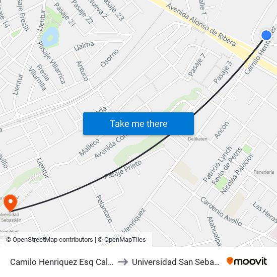Camilo Henriquez Esq Calle Int to Universidad San Sebastián map