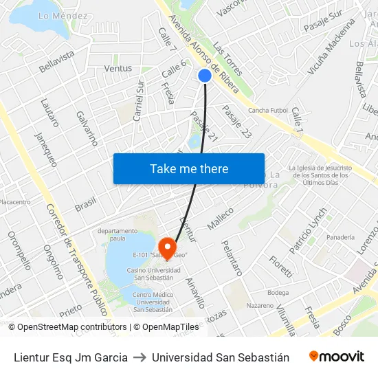Lientur Esq Jm Garcia to Universidad San Sebastián map