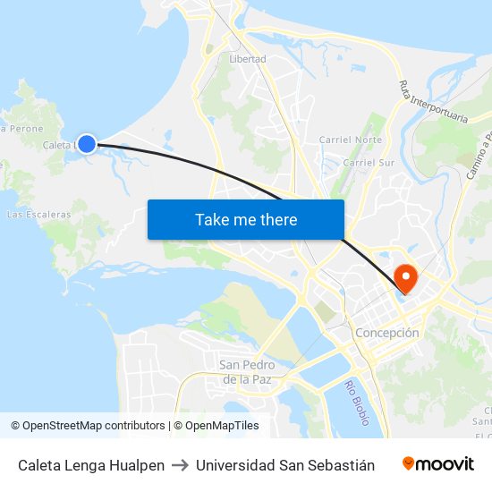 Caleta Lenga  Hualpen to Universidad San Sebastián map