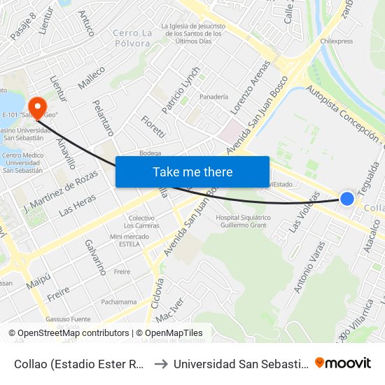 Collao (Estadio Ester Roa) to Universidad San Sebastián map