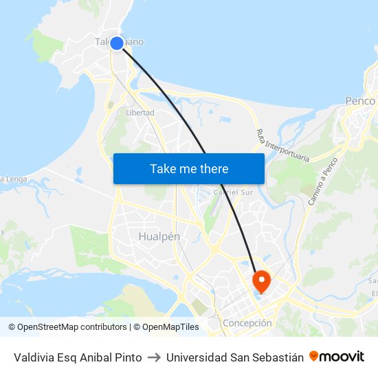 Valdivia Esq Anibal Pinto to Universidad San Sebastián map