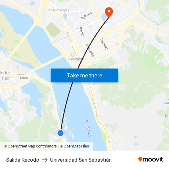 Salida Recodo to Universidad San Sebastián map