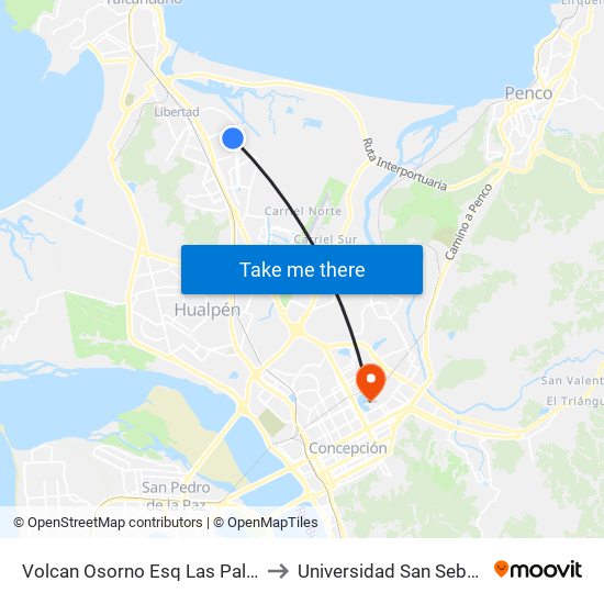 Volcan Osorno Esq Las Palmeras to Universidad San Sebastián map