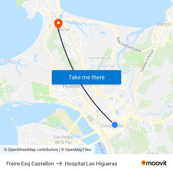 Freire Esq Castellon to Hospital Las Higueras map