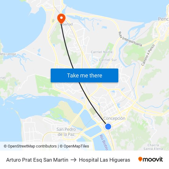 Arturo Prat Esq San Martin to Hospital Las Higueras map