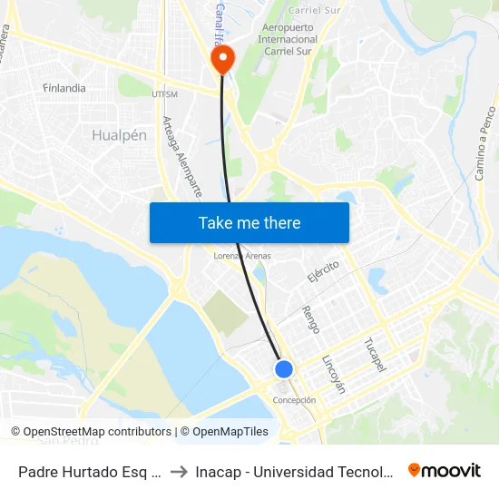 Padre Hurtado Esq Las Heras to Inacap - Universidad Tecnológica De Chile map