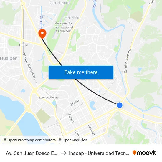 Av. San Juan Bosco Esq Regimiento to Inacap - Universidad Tecnológica De Chile map