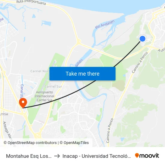 Montahue Esq Los Queules to Inacap - Universidad Tecnológica De Chile map