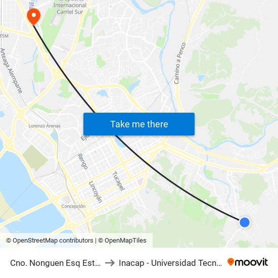 Cno. Nonguen Esq Estanque  Oriente to Inacap - Universidad Tecnológica De Chile map