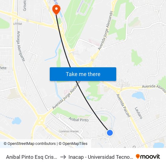 Anibal Pinto Esq Cristian Canales to Inacap - Universidad Tecnológica De Chile map