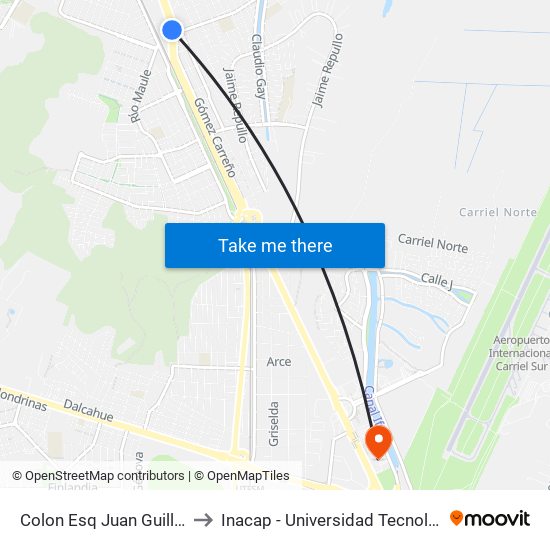 Colon Esq Juan Guillermo Sosa to Inacap - Universidad Tecnológica De Chile map