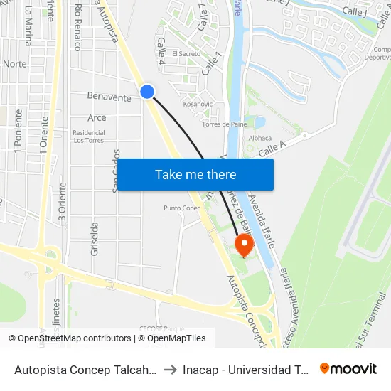 Autopista Concep Talcahuano Esq Benavente to Inacap - Universidad Tecnológica De Chile map