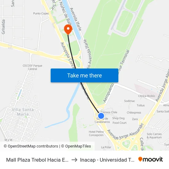 Mall Plaza Trebol  Hacia El Norte (Paradero Sur) to Inacap - Universidad Tecnológica De Chile map
