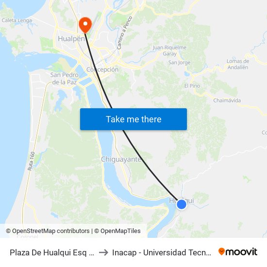 Plaza De Hualqui Esq Ramon Freire to Inacap - Universidad Tecnológica De Chile map